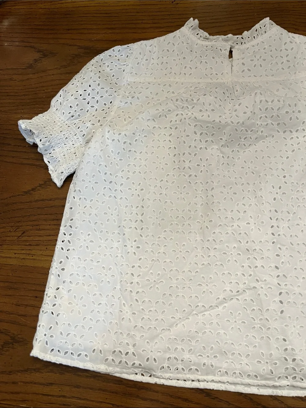 J Crew White Eyelet Puff Sleeve Blouse, size large, new with tags